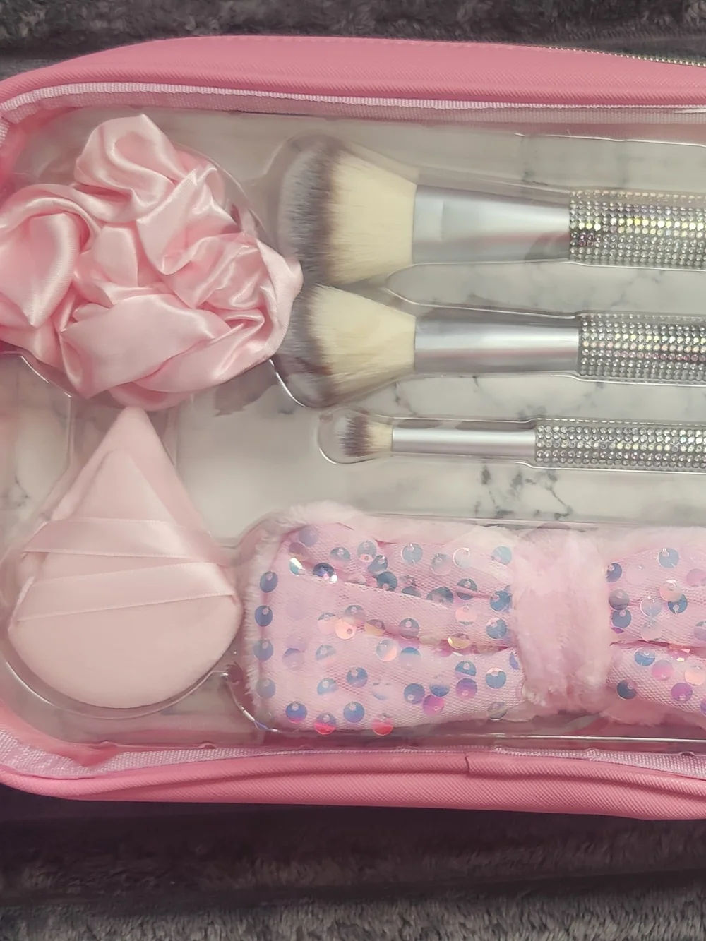 Pink Kids Makeup Brush and Hair Accessory Set